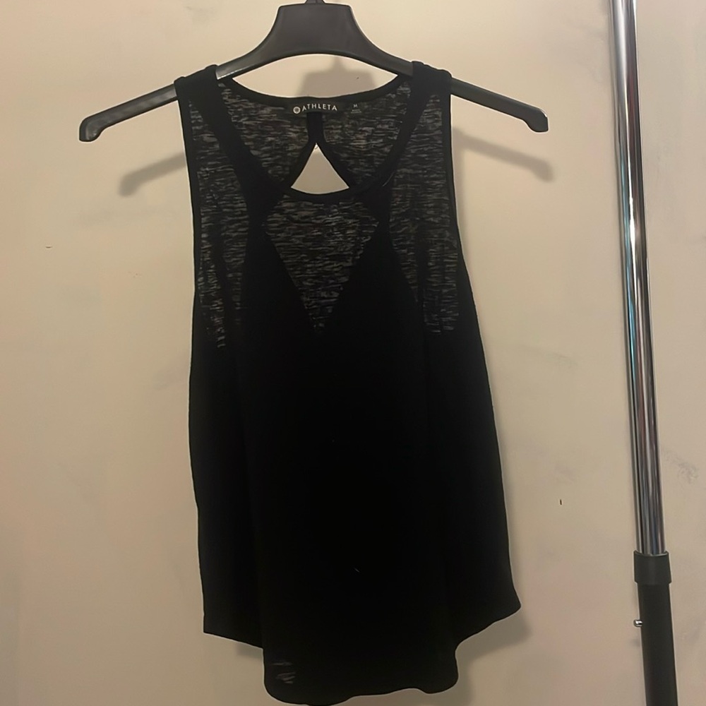 Athleta Flowy Heather Black Tank with Back Detail